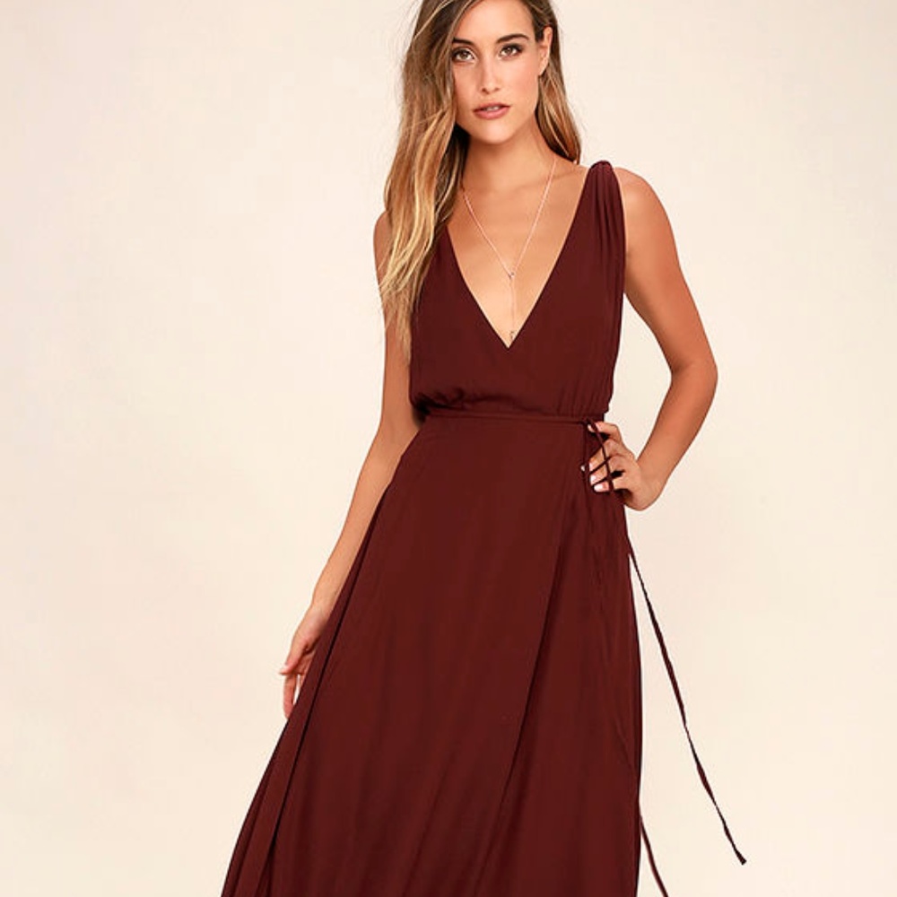 Lulus Heavenly Hues Burgundy Maxi Dress XS